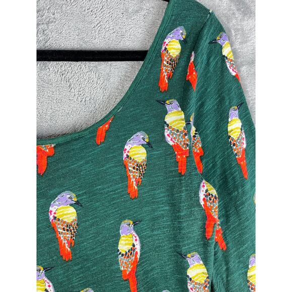 Anthropologie Postmark Forest Fete Scoop Neck Bird Print Top Medium 3/4 Sleeve - Picture 5 of 13